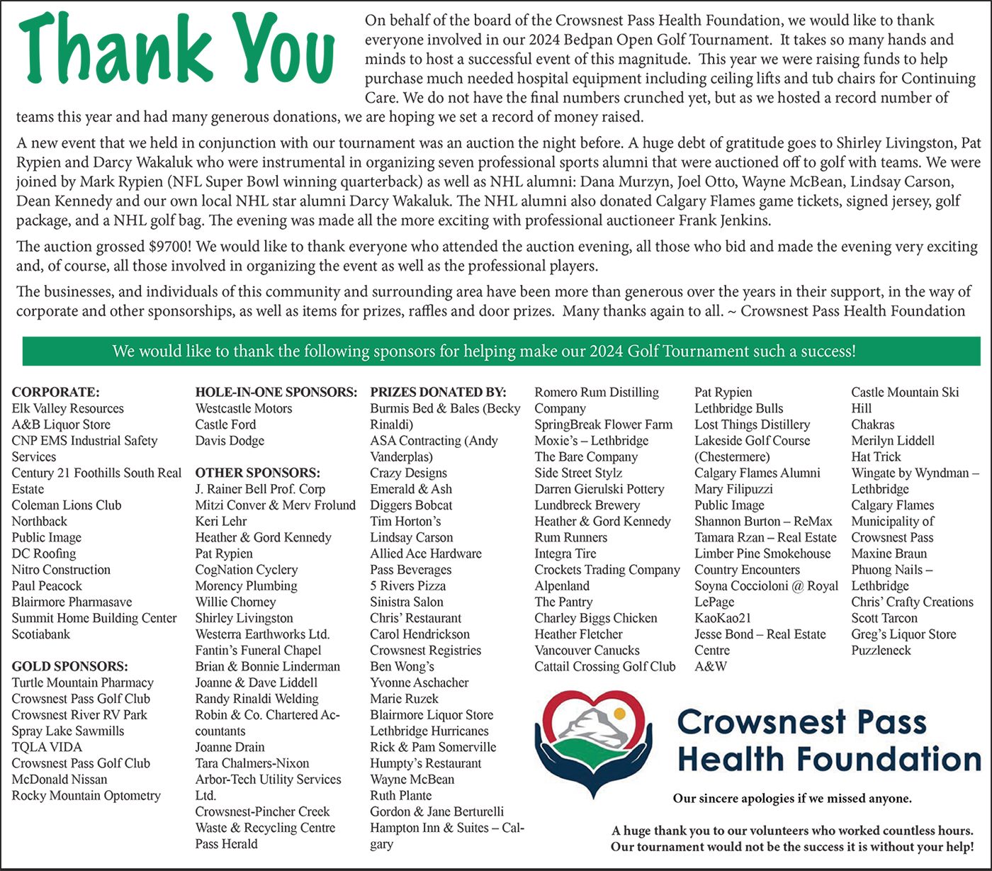 2024 Thank you to all our Sponsors!