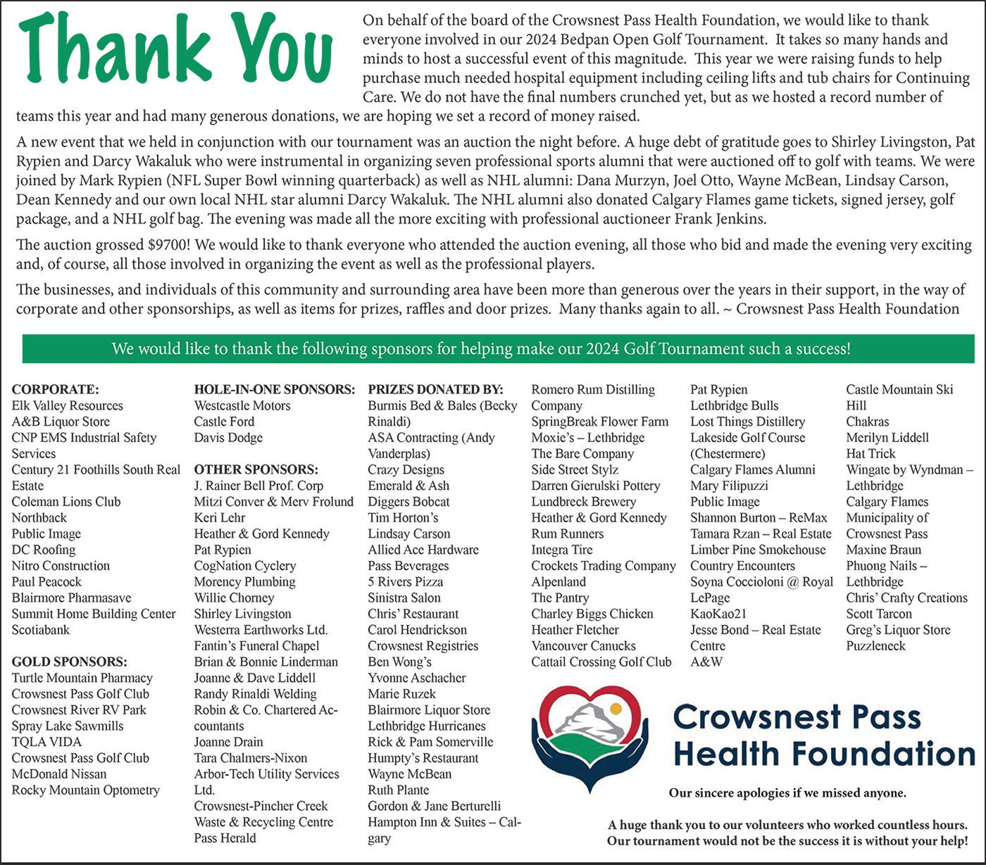 2024 Thank you to all our Sponsors!